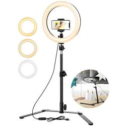 ELEGIANT 10'' Selfie Ring Light with Tripod & Cell Phone Holder, Dimmable Desktop Ringlight for Live Stream/Makeup/YouTube/TikTok Compatible with iPhone Android