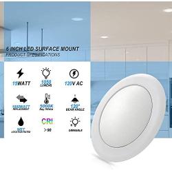 ECOELER 6 Inch LED 5000K Low Profile Surface Mount Disk Light, Aluminum Baffle Trim, 15W ultra thin modern fixture lighting, Day light, 1100lm, Suitable for 4/6 J-box, Energy Star & UL-Listed Approved