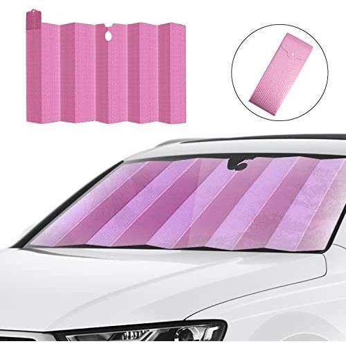 HUILI Windshield Shade, Foldable Car Sun Shade for Windshield 59x31.5 inch (150x80 cm) UV Blocking, Car Window Shade for Pickups, Trucks, SUVs, Shiny Pink