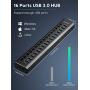 Rosonway Powered USB Hub 16 Ports 100W USB 3.0 Data Hub Aluminum USB Hub 3.0 Splitter with 12V/8.3A UL Certified Power Adapter and Individual On/Off Switches RSH-A16 (Black)