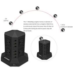 Power Strip Tower, Surge Protector Charging Tower with 8 AC Outlets and 6 Ports USB, Independent Control Switch for Each Floor (Black)