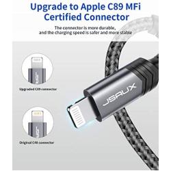 iPhone Charger Cable 2-Pack 6ft, JSAUX [Upgarded C89 Apple MFi Certified] Lightning Cable Nylon USB Fast Charging Cord Compatible with iPhone 11 Xs Max X XR 8 7 6s 6 Plus 5 5s, iPad, iPod-Grey