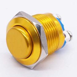 Twidec / 16mm Waterproof Golden Metal Shell Momentary Raised Top Push Button Switch 3A/12~250V SPST 1NO Start Button for car Modification Switch（Quality Assurance for 1 Years） M-16-GLD-G