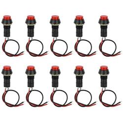 Round Red Cap On Off Switch 12V 250V 3A, 10PCs Mini Self Locking SPST Tactile On Off Push Button Switch with Lead DIY Electronics Accessories