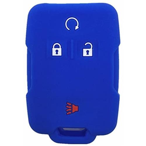 Ezzy Auto Blue Silicone Rubber Key Fob Case Key Cover Keyless Remote Jacket Skin Protector fit for Silverado Colorado GMC Sierra Yukon Cadillac