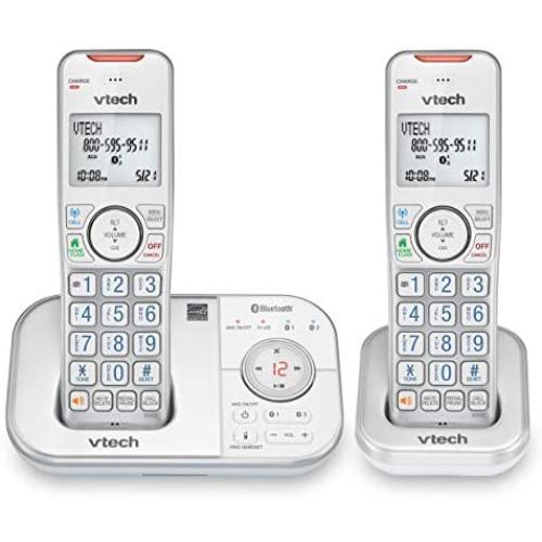 VTECH VS112-27 DECT 6.0 Bluetooth 2 Handset Cordless Phone for Home with Answering Machine, Call Blocking, Caller ID, Intercom and Connect to Cell (Silver & White)