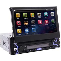 Android 10.0 Single Din Car Stereo 7 Inch Flip Out Capacitive Touch Screen Support Bluetooth WiFi GPS Navigation Mirror Link AM/FM Car Radio OBD USB SD AUX Cam-in with Backup Camera and Microphone