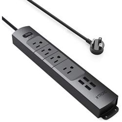 Power Strip with USB, TROND Surge Protector with 4 Outlets & 4 USB Ports, Flat Plug, Wall Mountable, 3ft Short Cord, for Workbench, Nightstand, Dresser, Home, Office, Black