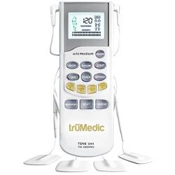 TruMedic TENS Electronic Pulse Unit & 4 Electrode Pads - For Muscle Stiffness, Soreness, Aches & Pains, Perfect for Relaxing Tight Muscles & Nerves for Electrotherapy Pain Management (TM-1000PRO)