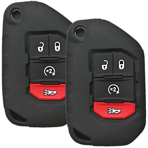 Qty(2) Alegender Black 4 Buttons Flip Key Cover Case Fob Holder Bag Keyless Protector Fit for Jeep 2018 2019 Wrangler JL JLU Rubicon 2020 Jeep Gladiator JT 68292944AA Remote Control