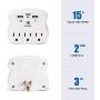 Multiple Outlet Wall Plug Expander - Surge Protector 490 Joules Outlet Extender 3 Plug Outlet with 2 USB Charger Ports Wall Mount Adapters ETL Certified for Home/School/Office Use