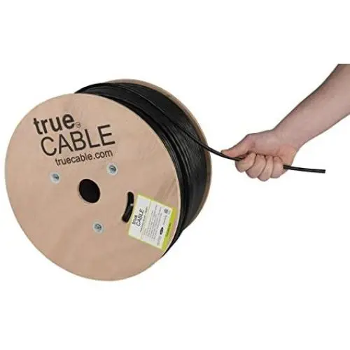 trueCABLE Cat6 Direct Burial, 1000ft, Waterproof, Outdoor Rated CMX, Black, 23AWG Solid Bare Copper, 550MHz, ETL Listed, Unshielded UTP, Bulk Ethernet Cable