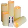SWEETIME Outdoor Waterproof Flameless Candles with Timer & Remote - LED Flickering Pillar Plastic Resin Electric Candles Battery Operated Candles, Set of 5 (D 2.2'' x H 4'' 4'' 5'' 6'' 7'')