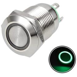 uxcell Momentary Metal Push Button Switch 12mm Mounting Dia 2A 1NO 3-6VAC/DC Green LED Light