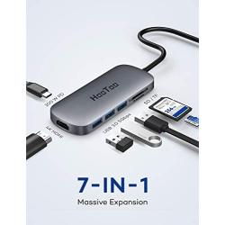 HooToo USB C Hub, 7 in 1 USB C to 4K HDMI Adapter with 100W PD Charging, 3 USB 3.0 Ports, SD/TF Card Readers for MacBook/Pro/Air/IMAC/iPad Pro and Type C Laptops Chromebook