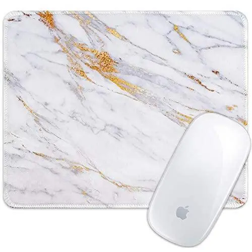 Marphe Mouse Pad White Gold Marble Design Mousepad Stitch Edge Non-Slip Rubber Gaming Mouse Pad Rectangle Mouse Pads for Computers Laptop