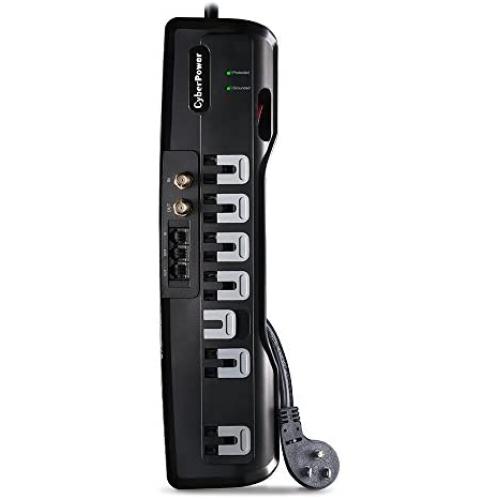 CyberPower CSHT706TC Home Theater Surge Protector + TEL Protection, 1950J/125V, 7 Outlets, 6ft Power Cord Black CyberPower CSHT706TC Home Theater Surge Protector + TEL Protection, 1950J/125V, 7 Outlets, 6ft Power Cord Black