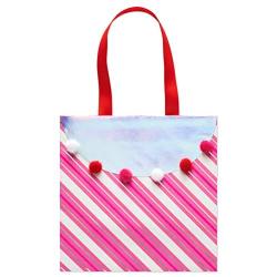 Papyrus (1-Count) Medium Valentines Day Gift Bag, Pink Stripes and Pom-Poms