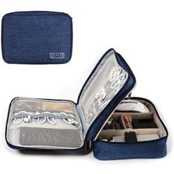 Uzsoeey Electronics Accessories Travel Organizer Bag - Waterproof Portable Double Layer Cable Storage Bag for Charger, Phone, Mini Tablet, SD Card, Dark Blue