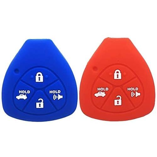 2Pcs XUHANG Sillicone key fob Skin key Cover Keyless Entry Remote Case Protector Shell for TOYOTA Camry Avalon Matrix Corolla Land Cruiser 4 button smart remote key red blue
