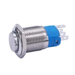 mxuteuk 16mm High Round Cap Latching Push Button Switch 1 NO 1 NC SPDT ON/Off Silver Stainless Steel Shell with 12v Blue LED Ring with Wire Socket Plug Suitable for 5/8'' Mounting Hole GL-16-O-T-BU