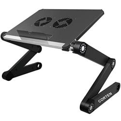Ergonomic Portable Laptop Stand Table Desk Foldable Lap Tray for Bed Sofa Fully Adjustable Height and Angle Laptop Riser with USB Fans for Work from Home or Travel(Black)