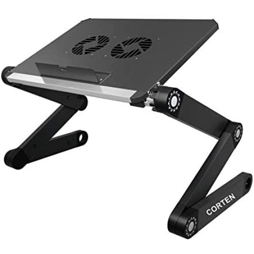Ergonomic Portable Laptop Stand Table Desk Foldable Lap Tray for Bed Sofa Fully Adjustable Height and Angle Laptop Riser with USB Fans for Work from Home or Travel(Black)