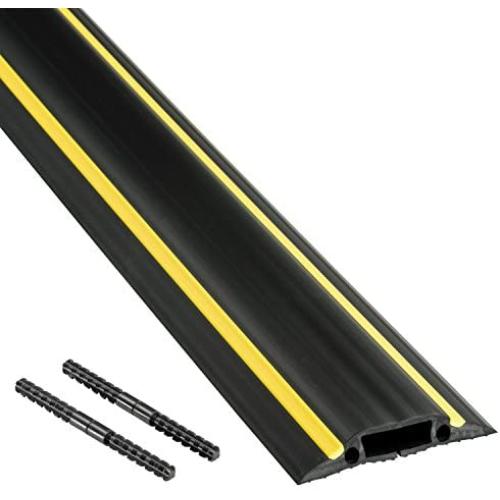 D-Line Floor Cord Cover Heavy Duty Cable Protector - FC83H, 6 Foot, Linkable - Protect Cords and Prevent a Trip Hazard - Cable Cavity 1 3/16” W x 3/8” H (Black and Yellow)