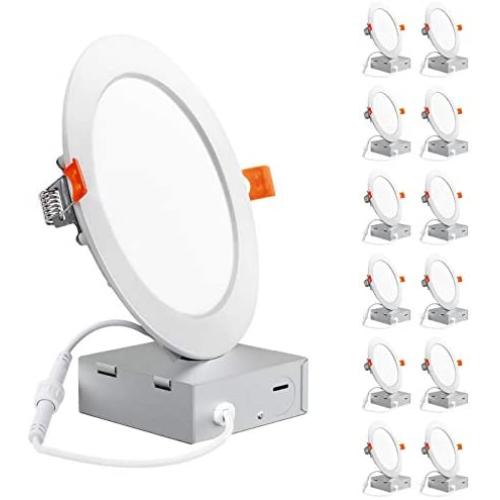 Freelicht 12 Pack 6 Inch Ultra-Thin LED Recessed Ceiling Light with Junction Box, 12W Eqv 110W, 5000K Daylight Dimmable Can-Killer Downlight, 850LM High Brightness - ETL and Energy Star