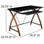 Flash Furniture Black Glass Computer Desk with Pull-Out Keyboard Tray and Crisscross Frame