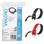 VELCRO Brand Cable Ties, 100Pk - 8 x 1/2'' Red and Black, Reusable Alternative to Zip Ties, ONE-WRAP Thin Pre-Cut Cord Organization Straps, Wire Management for Office or Home, VEL-30200-AMS, Black/Red