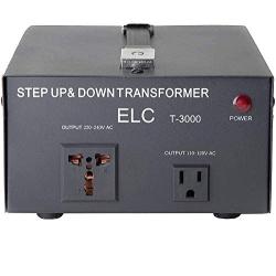 ELC T-3000UD T-3000+ 3000-Watt Voltage Converter Transformer - Step Up/Down - 110V/220V - Circuit Breaker Protection Heavy Duty [3-Years Warranty]