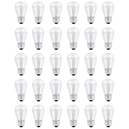 30 Pack S14 Outdoor String Light Bulbs Set, 120V 11W Clear Outdoor Patio Vintage Light Shatterproof Bulbs