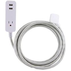 Cordinate Designer 1-Outlet 2-USB Charging Extension Cord with Surge Protection, Gray Braided Décor Fabric Cord, 10 ft, 2.4A USB Charging Ports, with Tamper Resistant Safety Outlets, 37917