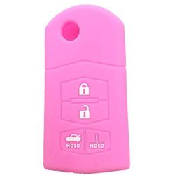 Ezzy Auto Pink 4 Buttons Silicone Rubber Key Fob Case Key Cover Key Jacket Skin Protector fit for Mazda 3 5 6 Mazda CX-7