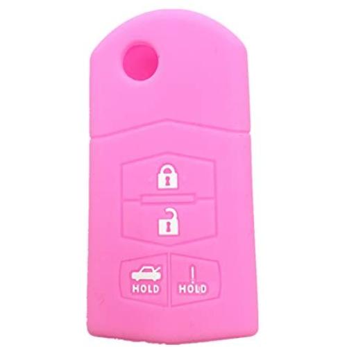 Ezzy Auto Pink 4 Buttons Silicone Rubber Key Fob Case Key Cover Key Jacket Skin Protector fit for Mazda 3 5 6 Mazda CX-7