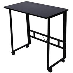 Folding Writing Table Rolling Laptop Notebook Computer Desk with Wheels Poarmeey(Black)