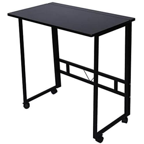 Folding Writing Table Rolling Laptop Notebook Computer Desk with Wheels Poarmeey(Black)