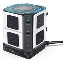 USB Power Strip with Wireless Charger BESTEK 8-Outlet Surge Protector and 40W 6-Port USB Charging Dock Station,1500 Joules,ETL Listed,Dorm Room Accessories (8AC+6USB+Wireless Charger-Black)