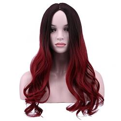 SinRany Women Long Wave Ombre Brown Dark Red Wig Halloween Cosplay Costume Hair