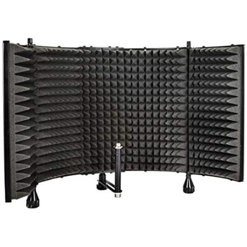 Monoprice Microphone Isolation Shield - Black - Foldable With 3/8'' Mic Threaded Mount, High Density Absorbing Foam Front & Vented Metal Back Plate - Stage Right