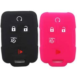 Ezzy Auto Black and Rose Silicone Rubber Key Fob Case Key Cover Key Jacket Skin for Enclave Colorado Silverado 1500 Suburban Tahoe Yukon Sierra 1500
