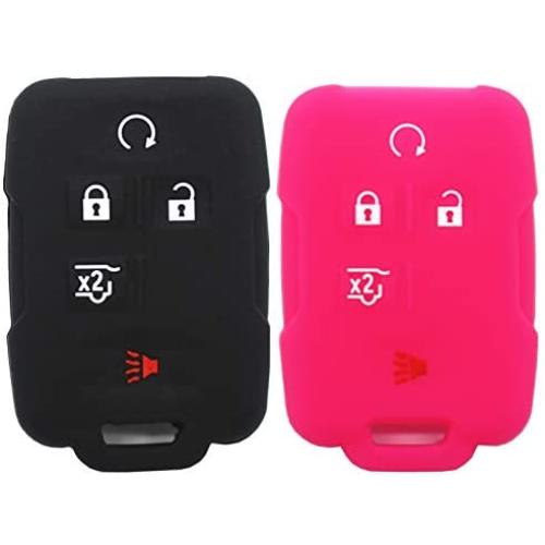 Ezzy Auto Black and Rose Silicone Rubber Key Fob Case Key Cover Key Jacket Skin for Enclave Colorado Silverado 1500 Suburban Tahoe Yukon Sierra 1500