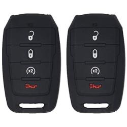 WEIBISS 2 Pack 4 Buttons Soft Silicone Rubber Remote Smart Key Fob Cover Case Protector Holder Jacket Compatible with Dodge Ram 1500 2019 2020, Black