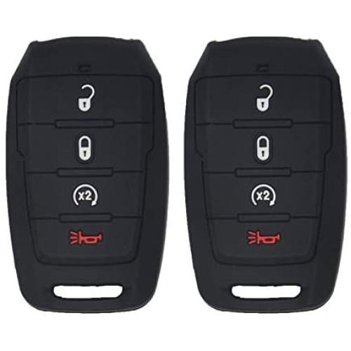 WEIBISS 2 Pack 4 Buttons Soft Silicone Rubber Remote Smart Key Fob Cover Case Protector Holder Jacket Compatible with Dodge Ram 1500 2019 2020, Black