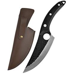Tableware Kitchen Boning Knife，Hand-forged Camping Serbian Full Tang Deboning Butcher Knife，Chefs knife with Leather Sheath Household Products (Color : B)