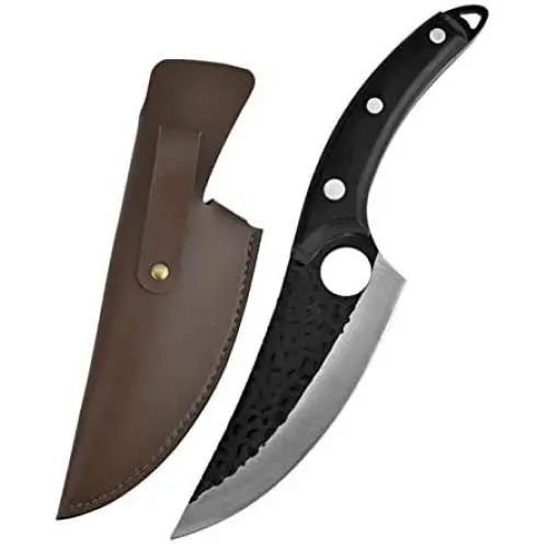 Tableware Kitchen Boning Knife，Hand-forged Camping Serbian Full Tang Deboning Butcher Knife，Chefs knife with Leather Sheath Household Products (Color : B)