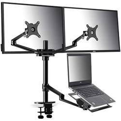viozon Monitor and Laptop Mount, 3-in-1 Adjustable Triple Monitor Arm Desk Mounts, Dual Desk Arm Stand/Holder for 17 to 27 Inch LCD Computer Screens, Extra Tray Fits 12 to 17 inch Laptops (OL-10T-B)