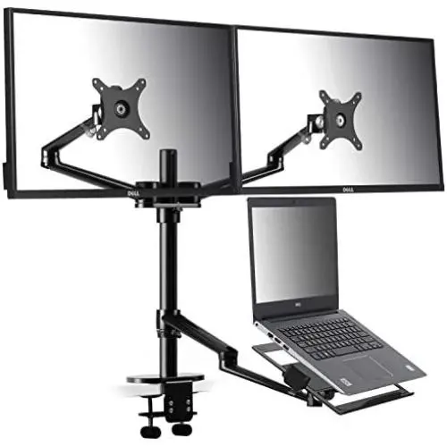 viozon Monitor and Laptop Mount, 3-in-1 Adjustable Triple Monitor Arm Desk Mounts, Dual Desk Arm Stand/Holder for 17 to 27 Inch LCD Computer Screens, Extra Tray Fits 12 to 17 inch Laptops (OL-10T-B)