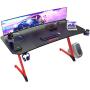 BOSSIN Gaming Desk 63 Inch Z Shaped Computer Desk Racing Style Office Table Gamer Pc Workstation Game Station with Free Mouse Pad, Handle Rack, Cup Holder and Headphone Hook(63inch, Red)